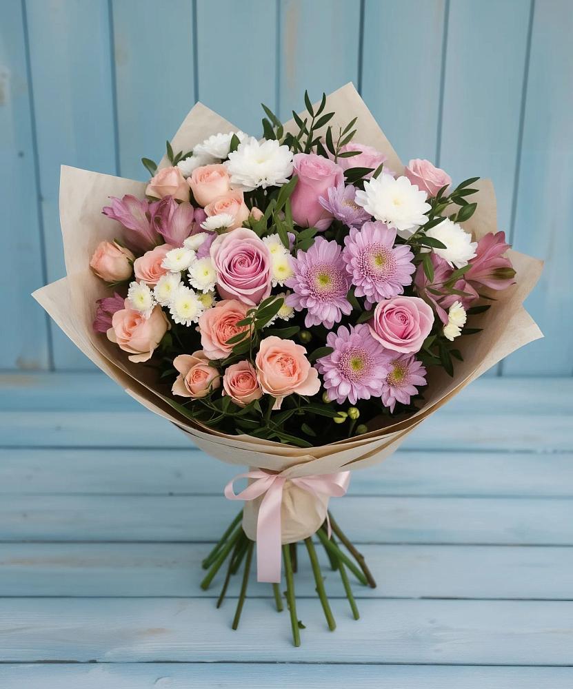 Букет цветов из: Хризантемы, Розы и Альстромерии в Спасск-Дальнем