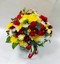 Цветочная композиция из Хризантемы и Розы в корзине #REPLACE_PRED# Спасск-Дальнем